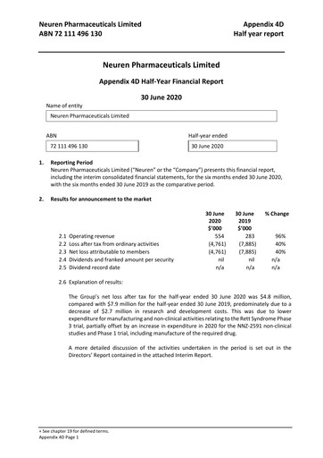 Miniature Neuren Pharmaceuticals Rapport semestriel 2020-h1