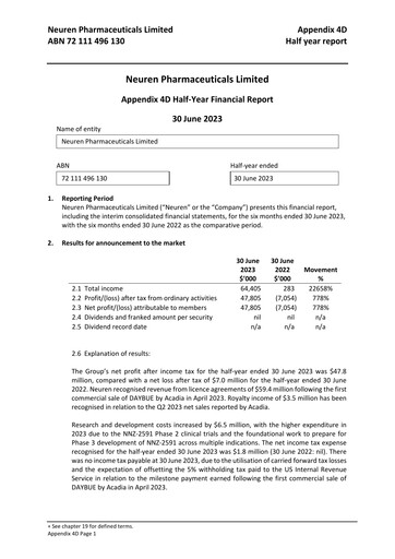 Miniature Neuren Pharmaceuticals Rapport semestriel 2023-h1