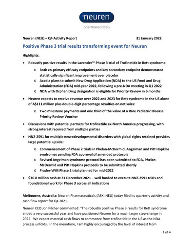 Thumbnail Neuren Pharmaceuticals Quarterly Report 2021-q4