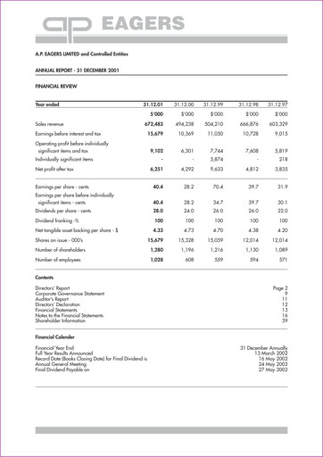 Miniature Eagers Automotive Limited Rapport annuel 2001
