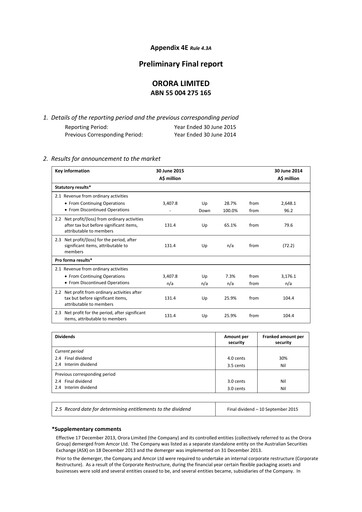 Thumbnail Orora Limited Financial Report fy2015