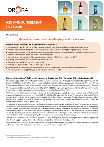 Thumbnail Orora Limited Financial Report fy2025