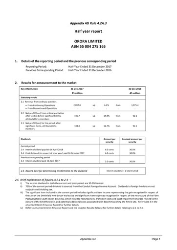 Thumbnail Orora Limited Half-year Report 2018-h1