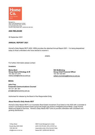 Thumbnail HomeCo Daily Needs REIT Annual Report 2021