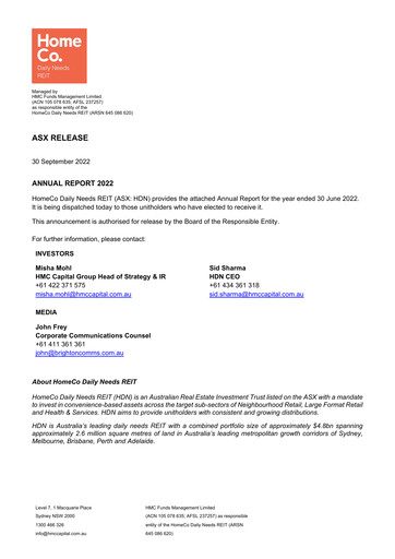 Thumbnail HomeCo Daily Needs REIT Annual Report 2022