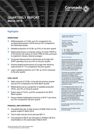 Thumbnail Coronado Global Resources Quarterly Report 2019-q1