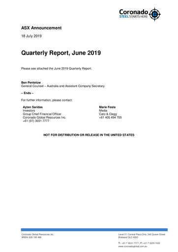 Thumbnail Coronado Global Resources Quarterly Report 2019-q2