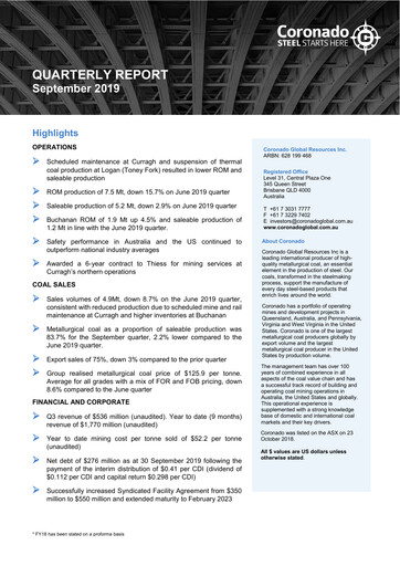 Thumbnail Coronado Global Resources Quarterly Report 2019-q3