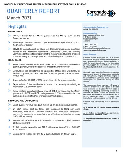 Thumbnail Coronado Global Resources Quarterly Report 2021-q2