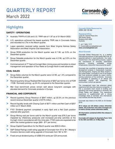 Thumbnail Coronado Global Resources Quarterly Report 2022-q1