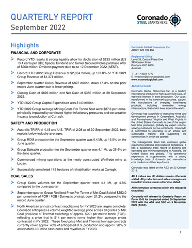 Thumbnail Coronado Global Resources Quarterly Report 2022-q3