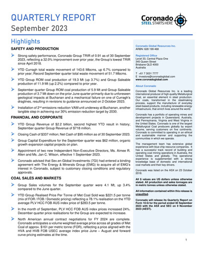 Thumbnail Coronado Global Resources Quarterly Report 2023-q3