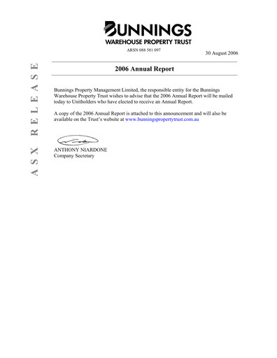 Thumbnail BWP Trust Annual Report 2006