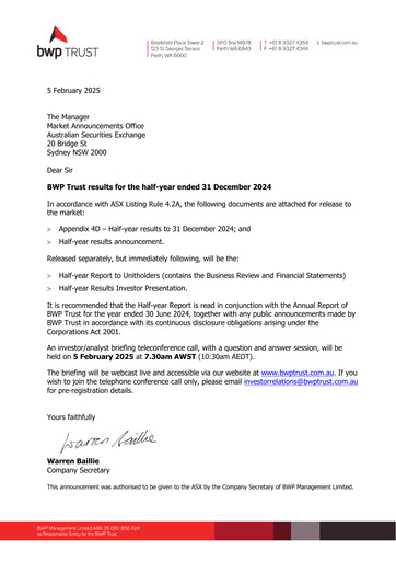 Miniature BWP Trust Bilan financier 2025-h1