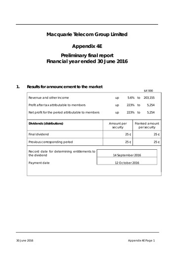 Miniature Macquarie Technology Group Rapport financier 2016