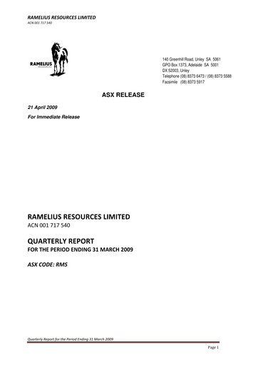 Vorschaubild Ramelius Resources Quartalsbericht 2009-q3