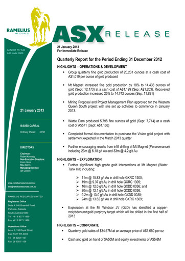 Vorschaubild Ramelius Resources Quartalsbericht 2013-q2