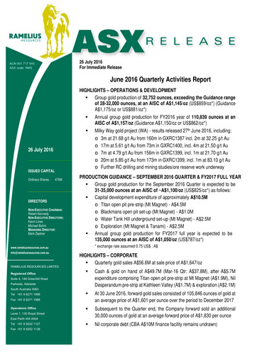 Vorschaubild Ramelius Resources Quartalsbericht 2016-q4