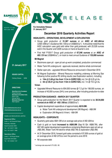 Vorschaubild Ramelius Resources Quartalsbericht 2017-q2
