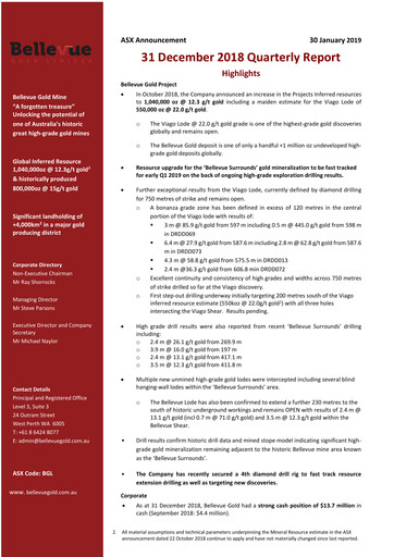 Thumbnail Bellevue Gold Quarterly Report 2019-q2
