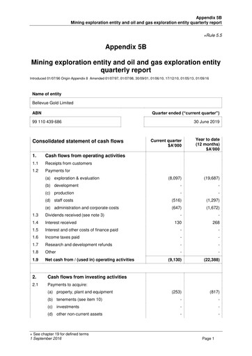 Miniature Bellevue Gold Rapport trimestriel 2019-q4