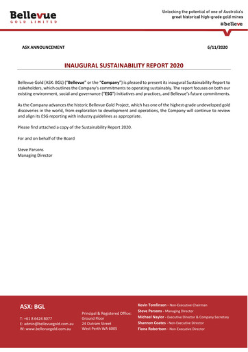 Thumbnail Bellevue Gold Sustainability Report 2020