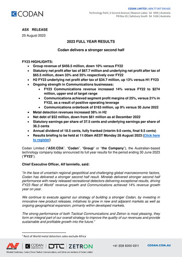 Miniature Codan Limited Rapport financier 2023