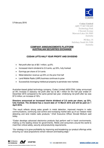 Miniature Codan Limited Rapport semestriel 2016-h1