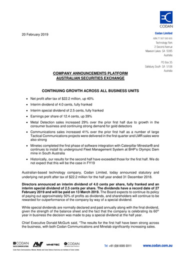 Miniature Codan Limited Rapport semestriel 2019-h1