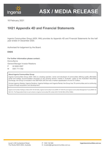 Thumbnail Ingenia Communities Group Half-year Report 2021-h1