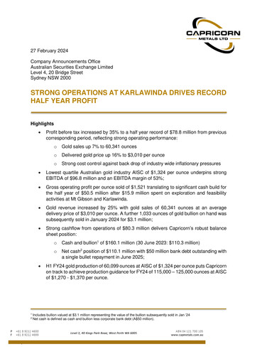 Thumbnail Capricorn Metals Half-year Report 2023-2024-h1