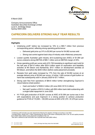 Thumbnail Capricorn Metals Half-year Report 2024-2025-h1
