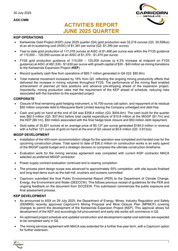 Thumbnail Capricorn Metals Quarterly Report 2024-2025-q4