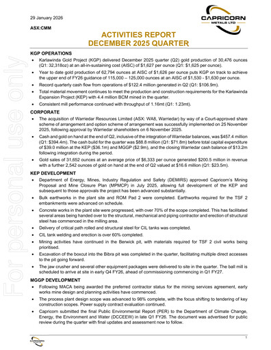 Thumbnail Capricorn Metals Quarterly Report 2025-2026-q2
