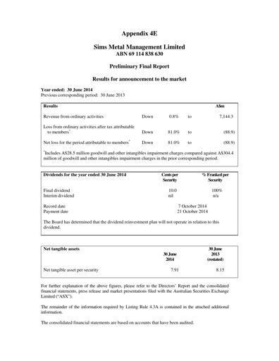 Thumbnail Sims Limited Financial Statement 2013-2014