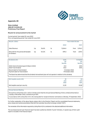 Thumbnail Sims Limited Financial Statement 2021-2022