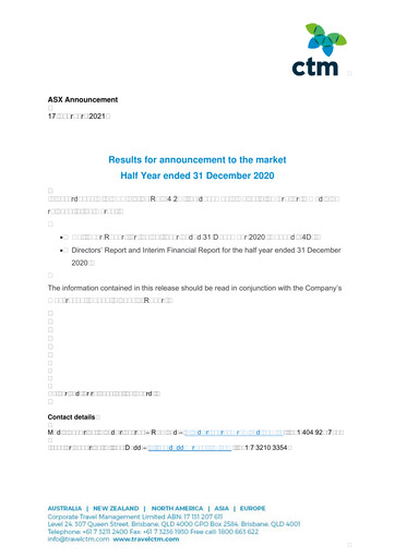 Thumbnail Corporate Travel Management Half-year Report 2021-h1