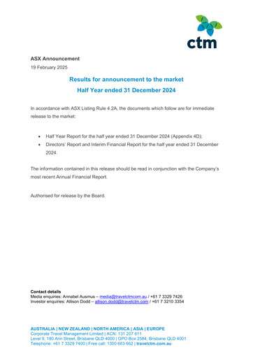 Thumbnail Corporate Travel Management Half-year Report 2025-h1