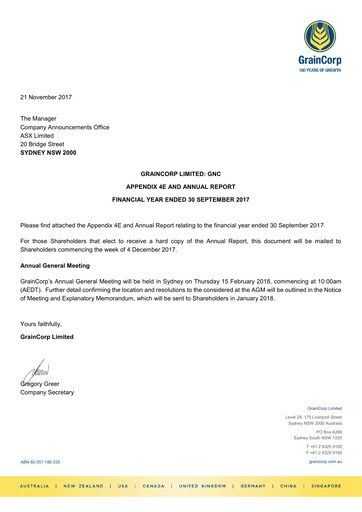 Thumbnail GrainCorp Annual Report 2017