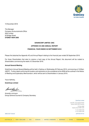 Thumbnail GrainCorp Annual Report 2018