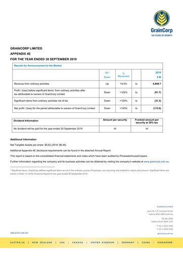Thumbnail GrainCorp Annual Report 2019