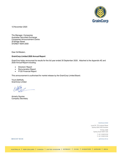 Thumbnail GrainCorp Annual Report 2020