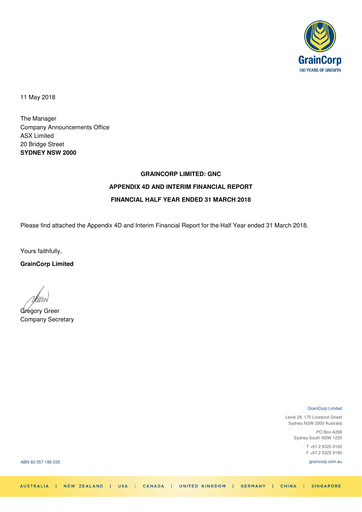 Thumbnail GrainCorp Financial Report 2018-h1