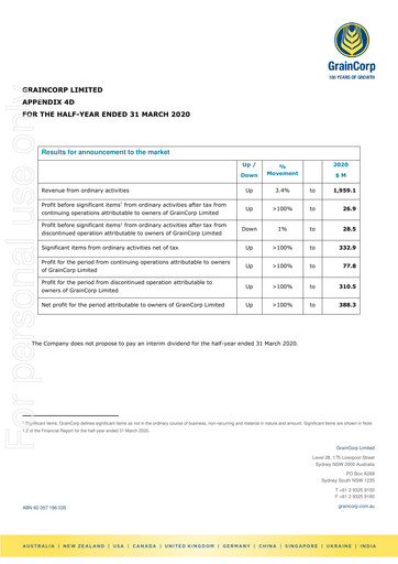 Thumbnail GrainCorp Financial Report 2020-h1