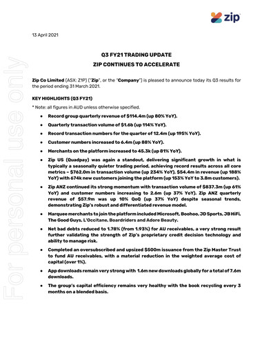 Thumbnail Zip Co Quarterly Report 2021-q3