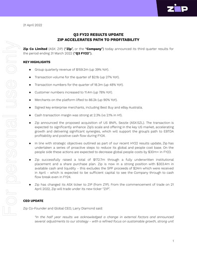 Thumbnail Zip Co Quarterly Report 2022-q3