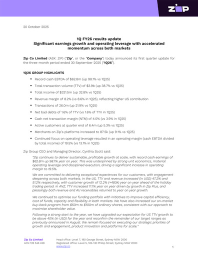 Miniature Zip Co Rapport trimestriel 2026-q1