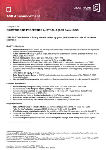 Miniature Growthpoint Properties Australia Rapport annuel 2019