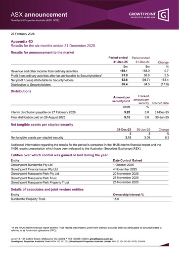 Thumbnail Growthpoint Properties Australia Half-year Report 2026-h1