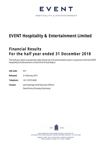 Miniature EVT Limited Rapport financier 2019-h1